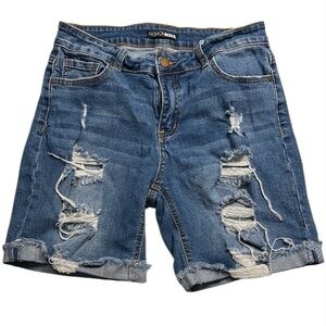 Fashion Nova Ripped Blue Denim Shorts